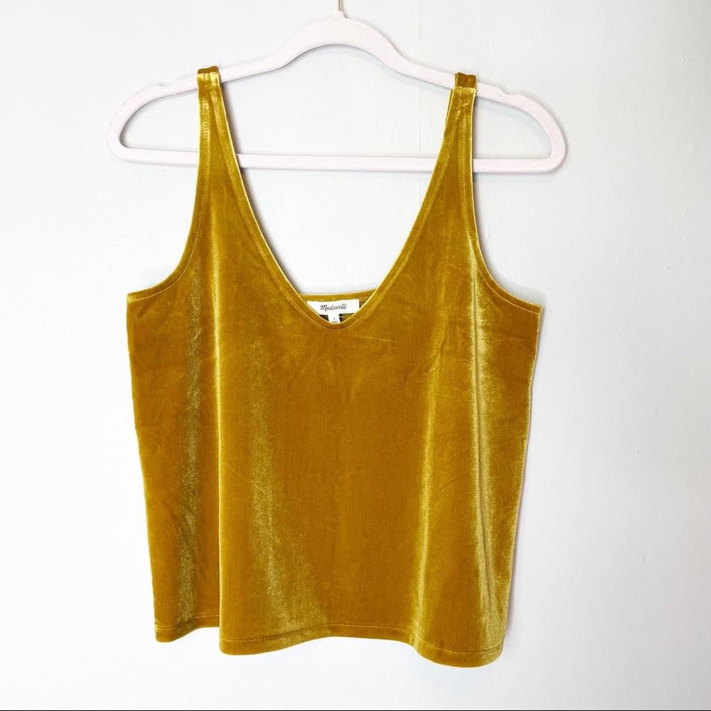 NWT Madewell Velvet Cropped Tank Top Size Small Gold Yellow